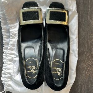 Roger Vivier Black Velvet Buckle Flats